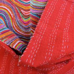 Reversible Cotton Kantha Quilt, Twin/Queen/King Indian Bedspread - thumbnail 3