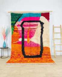 Abstract Moroccan Wool Rug in Vibrant Pink & Orange, Handmade Berber Shag Rug, Modern Boho Carpet, Large Living Room Area