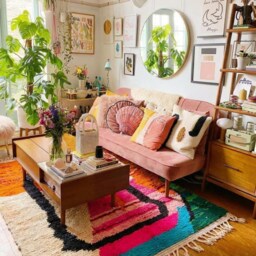 Abstract Moroccan Wool Rug in Vibrant Pink & Orange, Handmade Berber Shag Rug, Modern Boho Carpet, Large Living Room Area - thumbnail 3