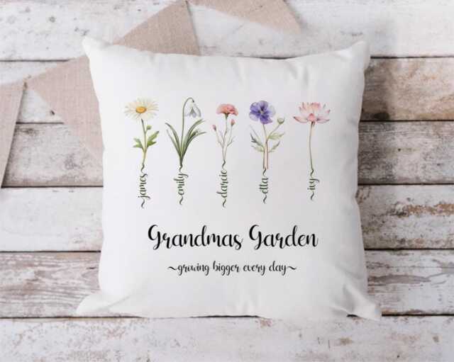 Personalized Grandma's Garden Cushion Custom Flower Cover - image 1