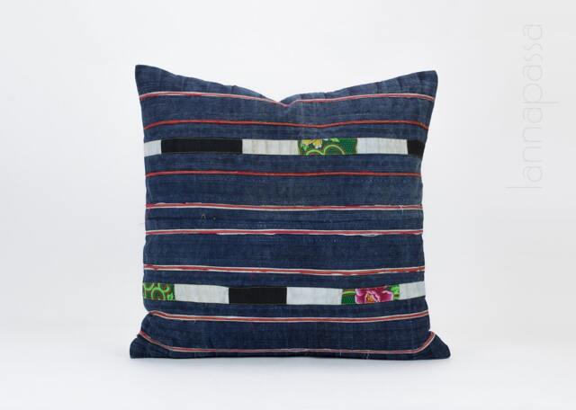 Vintage Hmong Batik Pillow Cover - Handwoven Indigo Throw Cushion - 20x20 - image 1