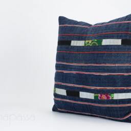 Vintage Hmong Batik Pillow Cover - Handwoven Indigo Throw Cushion - 20x20 - thumbnail 2