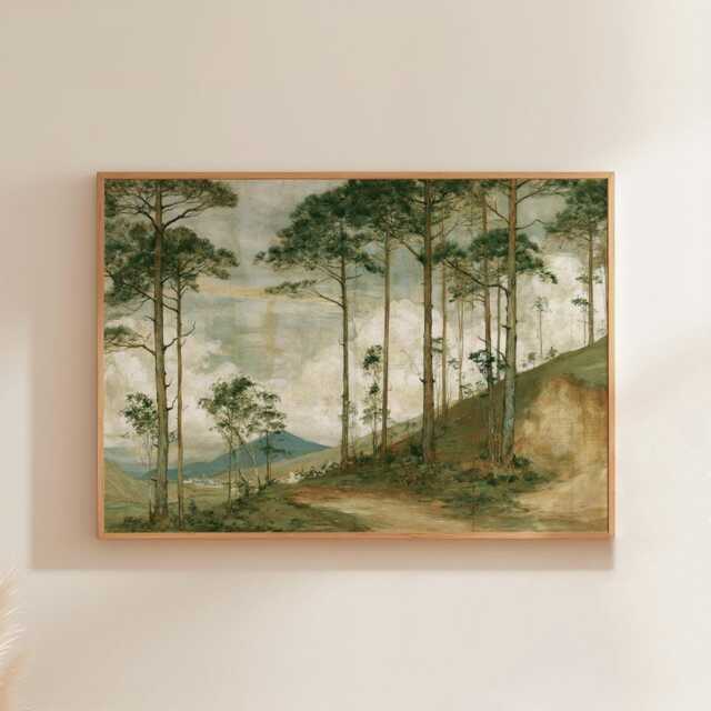 Pine Forest Poster, Woodland Path Print, Nature Wall Art, Paper - image 1