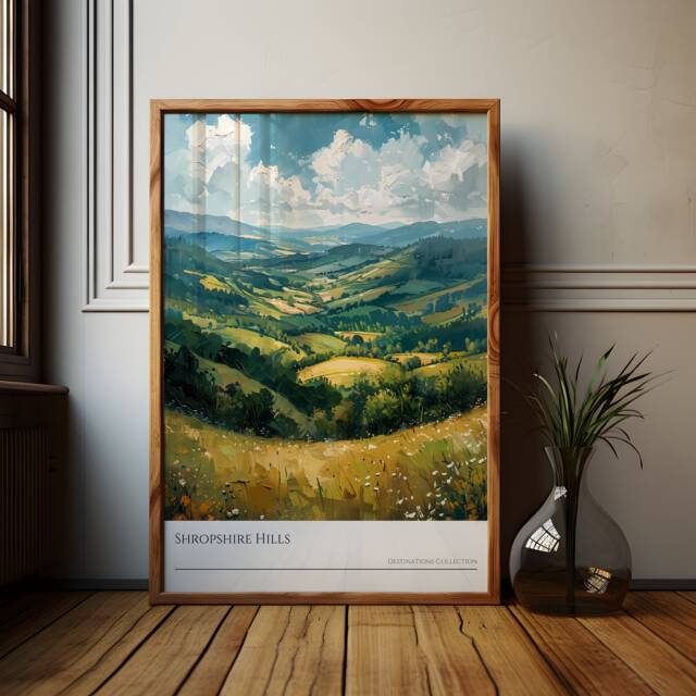 Shropshire Hills Travel Poster English Countryside Landscape Art