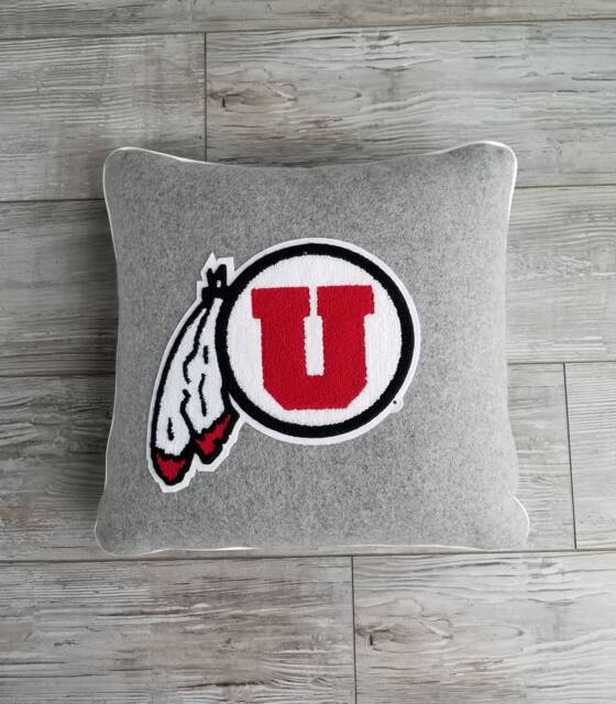 University Of Utah, Grey Drum & Feather Letterman Pillow, Utah Utes, Go Utes - image 1