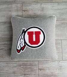 University Of Utah, Grey Drum & Feather Letterman Pillow, Utah Utes, Go Utes - thumbnail 1