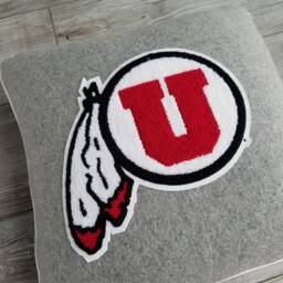 University Of Utah, Grey Drum & Feather Letterman Pillow, Utah Utes, Go Utes - thumbnail 2