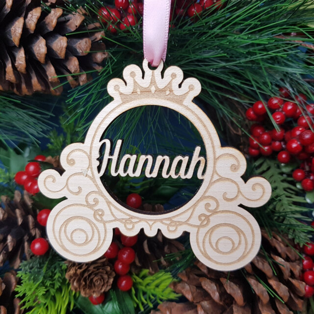 Princess Carriage Personalised Christmas Tree Name Hanger, Gift For Girl, Festive Keepsake, Xmas Eve Box, Fairytale Themed Bauble Decoration - image 1