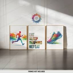 Running Poster Print Set - 3 Runner Prints - Watercolour Wall Art Colourful Artwork Run Room Decor Jogging Man Gifts Marathon Gift