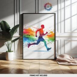 Running Poster Print Set - 3 Runner Prints - Watercolour Wall Art Colourful Artwork Run Room Decor Jogging Man Gifts Marathon Gift - thumbnail 3