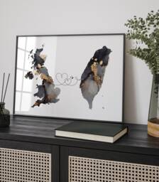Britain & Taiwan Map Black & Gold Travel Wall Art Print - United Kingdom UK - thumbnail 1