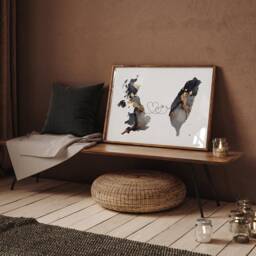 Britain & Taiwan Map Black & Gold Travel Wall Art Print - United Kingdom UK - thumbnail 2