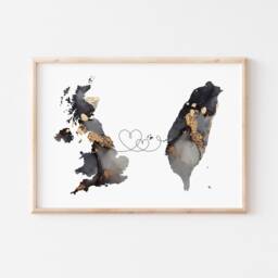 Britain & Taiwan Map Black & Gold Travel Wall Art Print - United Kingdom UK - thumbnail 3