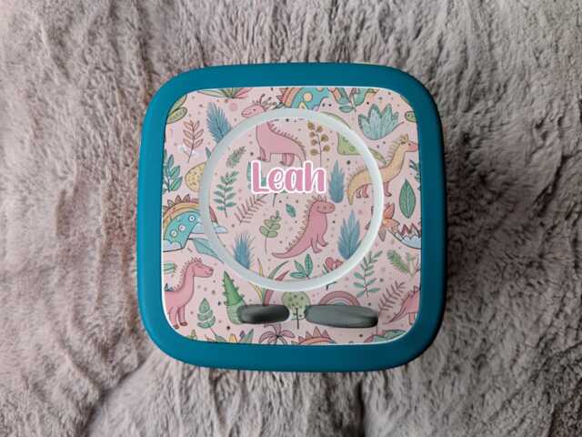Personalized Pink Dinosaur Toniebox 2 Topper Protective Vinyl Decal Tonie Box - image 1