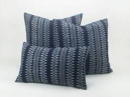 3Pc Indigo Batik Pillow Cover Set - Hmong Handspun Cotton, Zig Zag Design - thumbnail 1