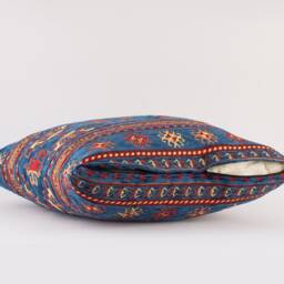 Blue Striped Kilim Pillow Cover - Chenille Tribal Medallion Cushion Boho Turkish Throw Woven Upholstery Fabric Case - thumbnail 4