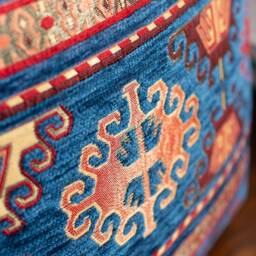 Blue Striped Kilim Pillow Cover - Chenille Tribal Medallion Cushion Boho Turkish Throw Woven Upholstery Fabric Case - thumbnail 2