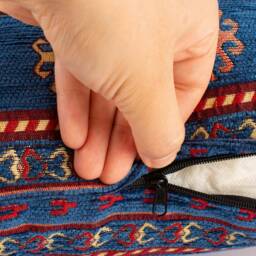 Blue Striped Kilim Pillow Cover - Chenille Tribal Medallion Cushion Boho Turkish Throw Woven Upholstery Fabric Case - thumbnail 3