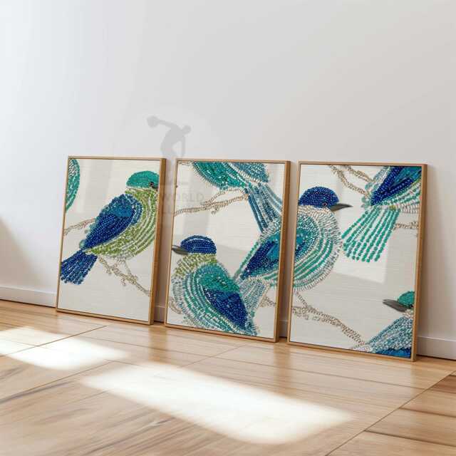 Blue Bird Print Set - Teal Sapphire Nature Wall Art - image 1
