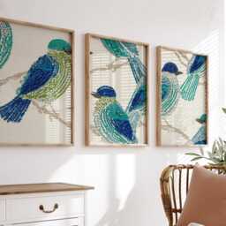 Blue Bird Print Set - Teal Sapphire Nature Wall Art - thumbnail 4