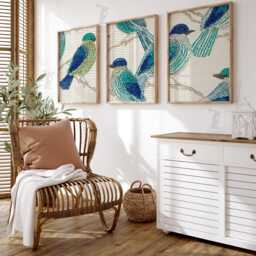 Blue Bird Print Set - Teal Sapphire Nature Wall Art - thumbnail 3