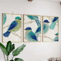 Blue Bird Print Set - Teal Sapphire Nature Wall Art - thumbnail 2