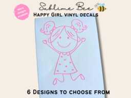 Happy Girl Vinyl Decal - Princess Stick Figure Sticker, Nursery Wall Art
