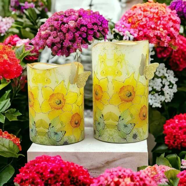 Daffodil Led Candle Set Flameless Flickering Pillar Candles With Remote - image 1