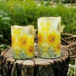 Daffodil Led Candle Set Flameless Flickering Pillar Candles With Remote - thumbnail 2