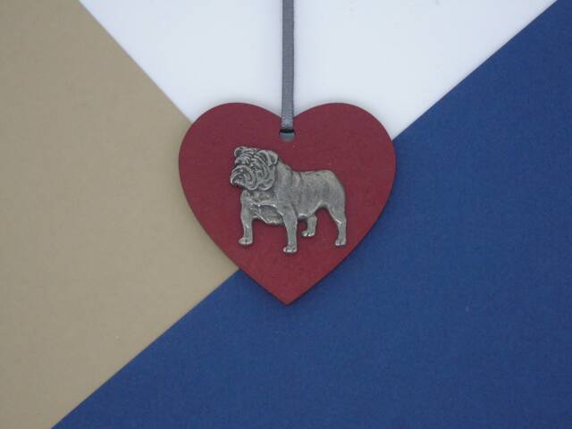 English Bulldog Wooden Heart- Christmas Ornament - Tree Decoration Dog Hanging Mum Gift - image 1