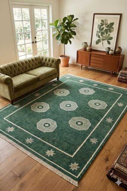 Hand Knotted Wool Rug, Traditional Geometric Medallion Home Decor - image 1