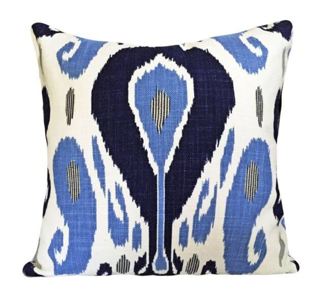 John Robshaw Blue Ikat Pillow Cover Fazil in Toss With Solid White Linen Back - All Sizes Available - image 1