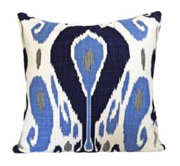 John Robshaw Blue Ikat Pillow Cover Fazil in Toss With Solid White Linen Back - All Sizes Available - thumbnail 1