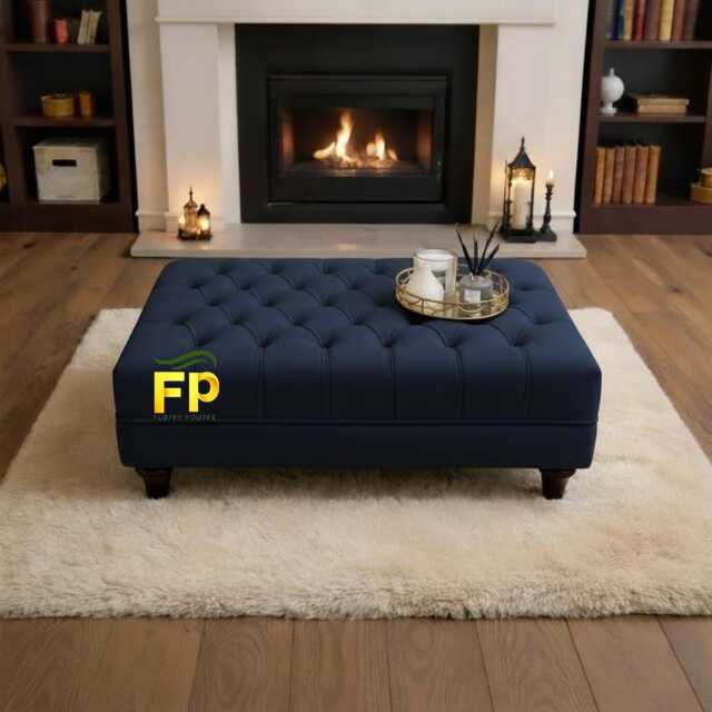Navy Large Deep Cushioned Handmade Chesterfield Footstool Coffee Table - image 1