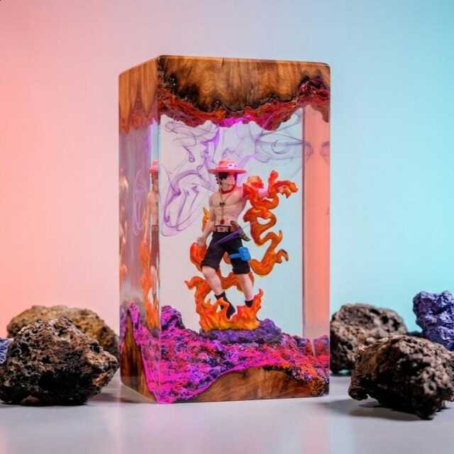 Ace Resin Lamp, Anime Diorama Night Light, Unique Portgas Collectible, Handmade Epoxy Art Manga Fan Gift - image 1