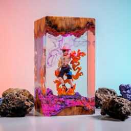 Ace Resin Lamp, Anime Diorama Night Light, Unique Portgas Collectible, Handmade Epoxy Art Manga Fan Gift