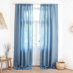 Blue Rod Pocket Linen Curtain Panel Made Of Medium/1 Pcs - thumbnail 2