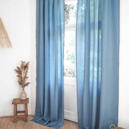 Blue Rod Pocket Linen Curtain Panel Made Of Medium/1 Pcs - thumbnail 3