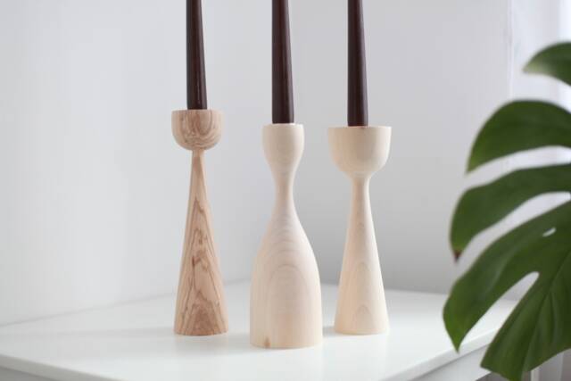 Scandinavian Wooden Candlestick Set Rustic Taper Candle Holders - image 1