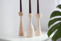 Scandinavian Wooden Candlestick Set Rustic Taper Candle Holders - thumbnail 1