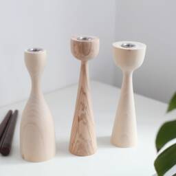 Scandinavian Wooden Candlestick Set Rustic Taper Candle Holders - thumbnail 3