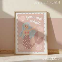 Mermaid Print in Pastel Pink, Under The Sea Nursery Print, Girl Bedroom Decor, Quote - thumbnail 2