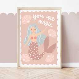 Mermaid Print in Pastel Pink, Under The Sea Nursery Print, Girl Bedroom Decor, Quote - thumbnail 3