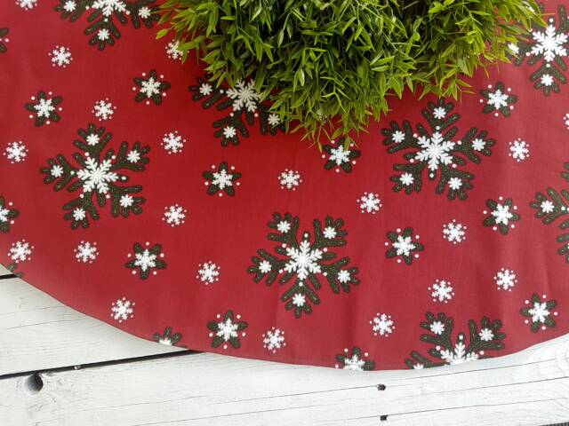 Burgundy Red Snowflake Tree Skirt, Christmas Skirt - image 1