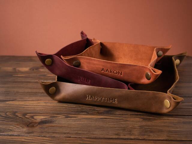 Personalized Leather Valet Tray Engraved Catchall For Men, Custom Desk Organizer, Handmade Storage Tray, Gift Him Groomsmen - image 1