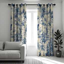 Blue Toile Curtains, Vintage Countryside Scene Classic French Country Drapes, Rustic Pastoral Pattern For Elegant Home Decor