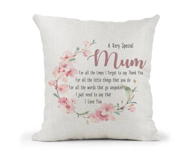 Personalised Mum Pink Floral Poem Cream Canvas Cushion, Scatter Home Decor, Mum Thank You Gift, I Love You, Birthday/ - image 1