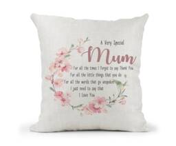 Personalised Mum Pink Floral Poem Cream Canvas Cushion, Scatter Home Decor, Mum Thank You Gift, I Love You, Birthday/ - thumbnail 1