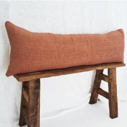 Terracotta Lumbar Pillow Cover, Handwoven Raw Cotton, Bohemian Decor - thumbnail 2