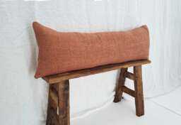 Terracotta Lumbar Pillow Cover, Handwoven Raw Cotton, Bohemian Decor - thumbnail 1